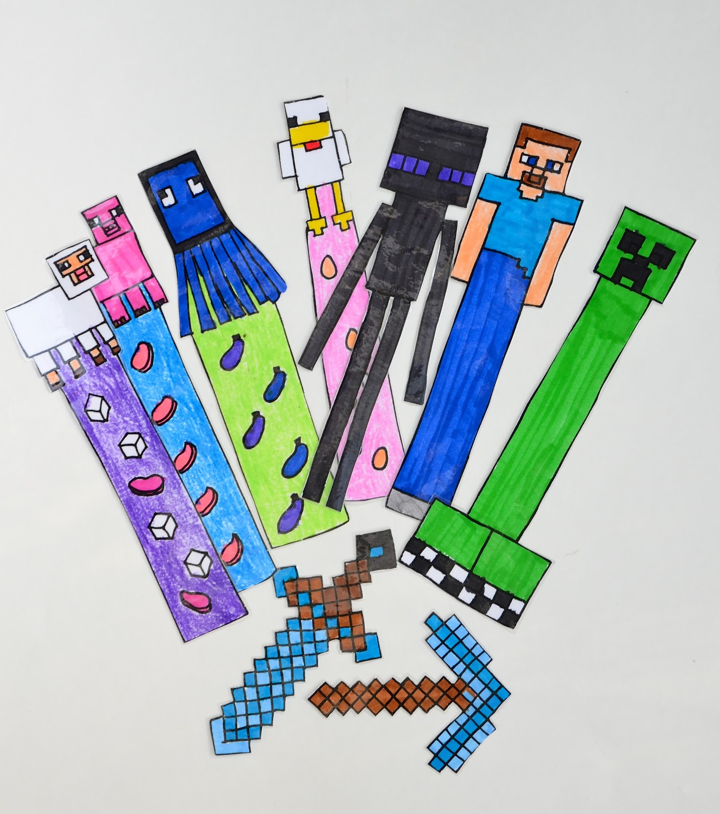 Ikat Bag: Minecraft Party: Coloring Bookmarks, Crafting Golden regarding Free Minecraft Bookmark Printables