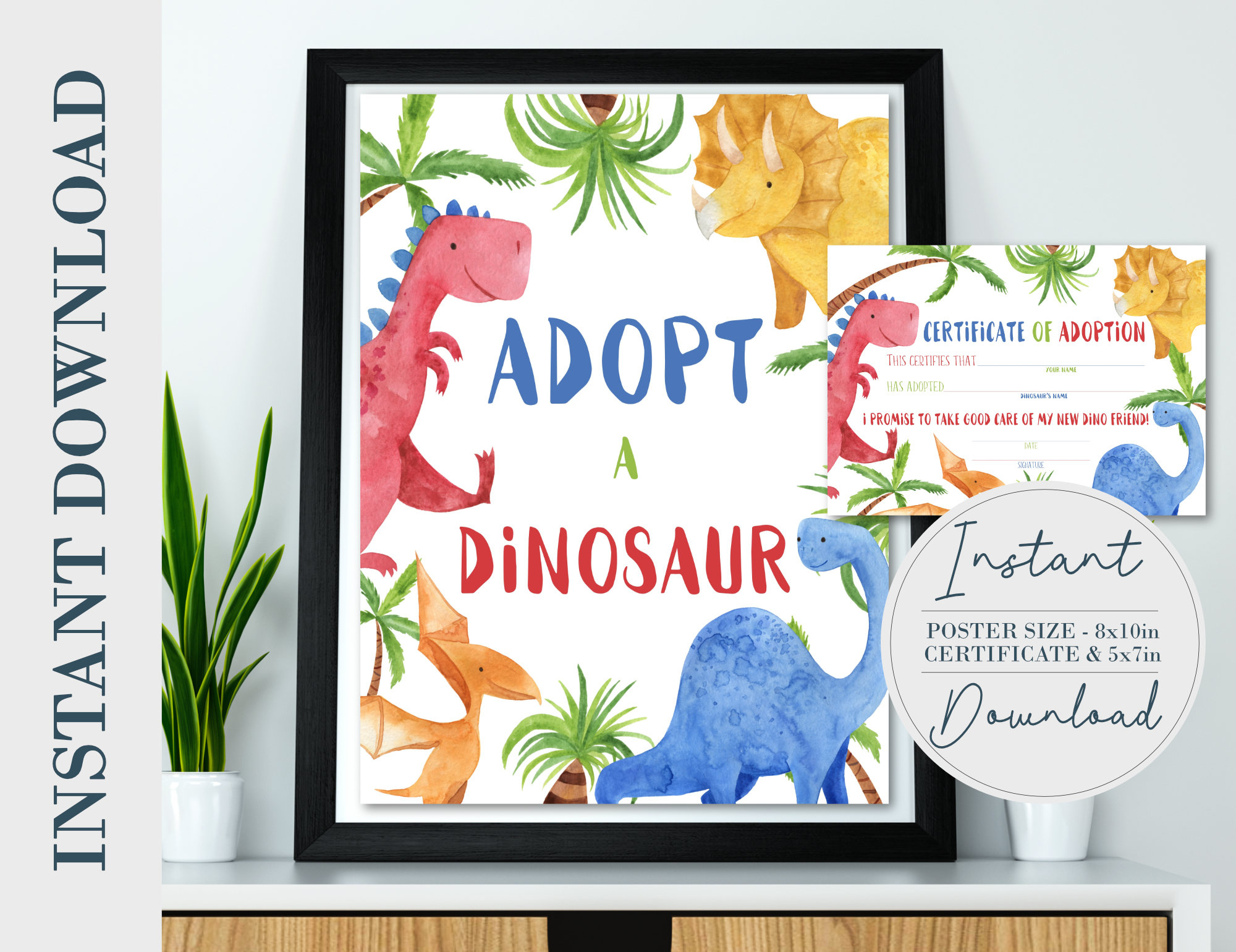 Instant Download Dinosaur Adoption Poster &amp;amp; Certificate, Dinosaurs regarding Adopt A Dinosaur Sign Free Printable