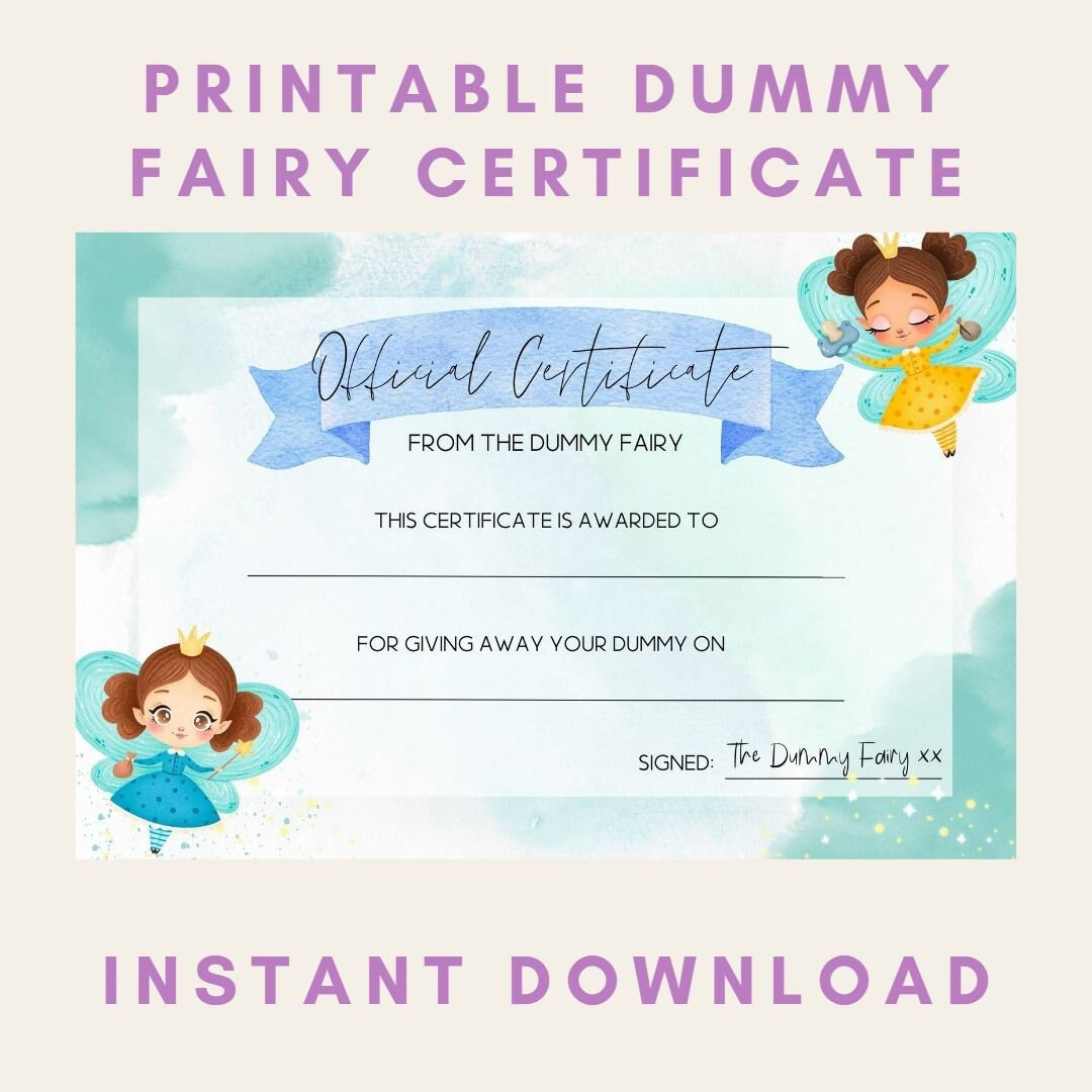Instant Download Dummy Fairy Certificate (Blue) Printable, Size A4 inside Dummy Fairy Letter Free Printable