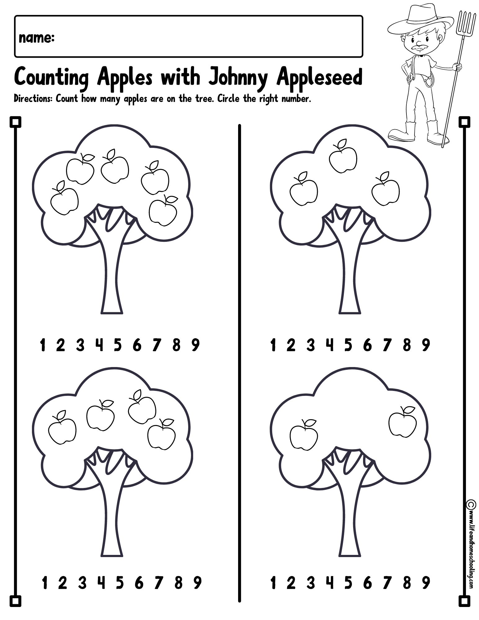 Johnny Appleseed Counting Apples | Madeteachers with Free Johnny Appleseed Printables