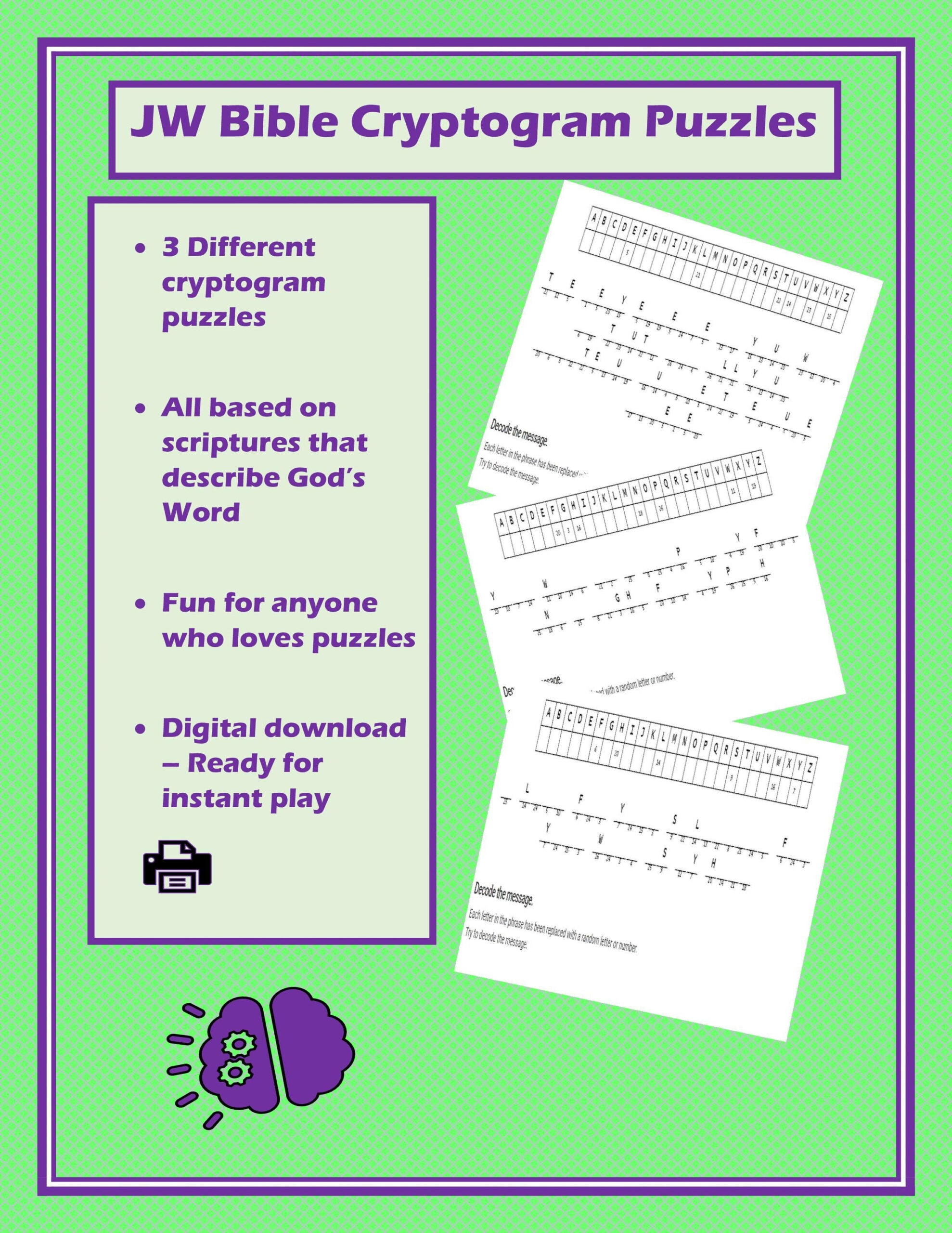 Jw Bible Cryptogram Puzzles For Family Worship Night - Etsy inside Free Printable Bible Cryptograms With Answers