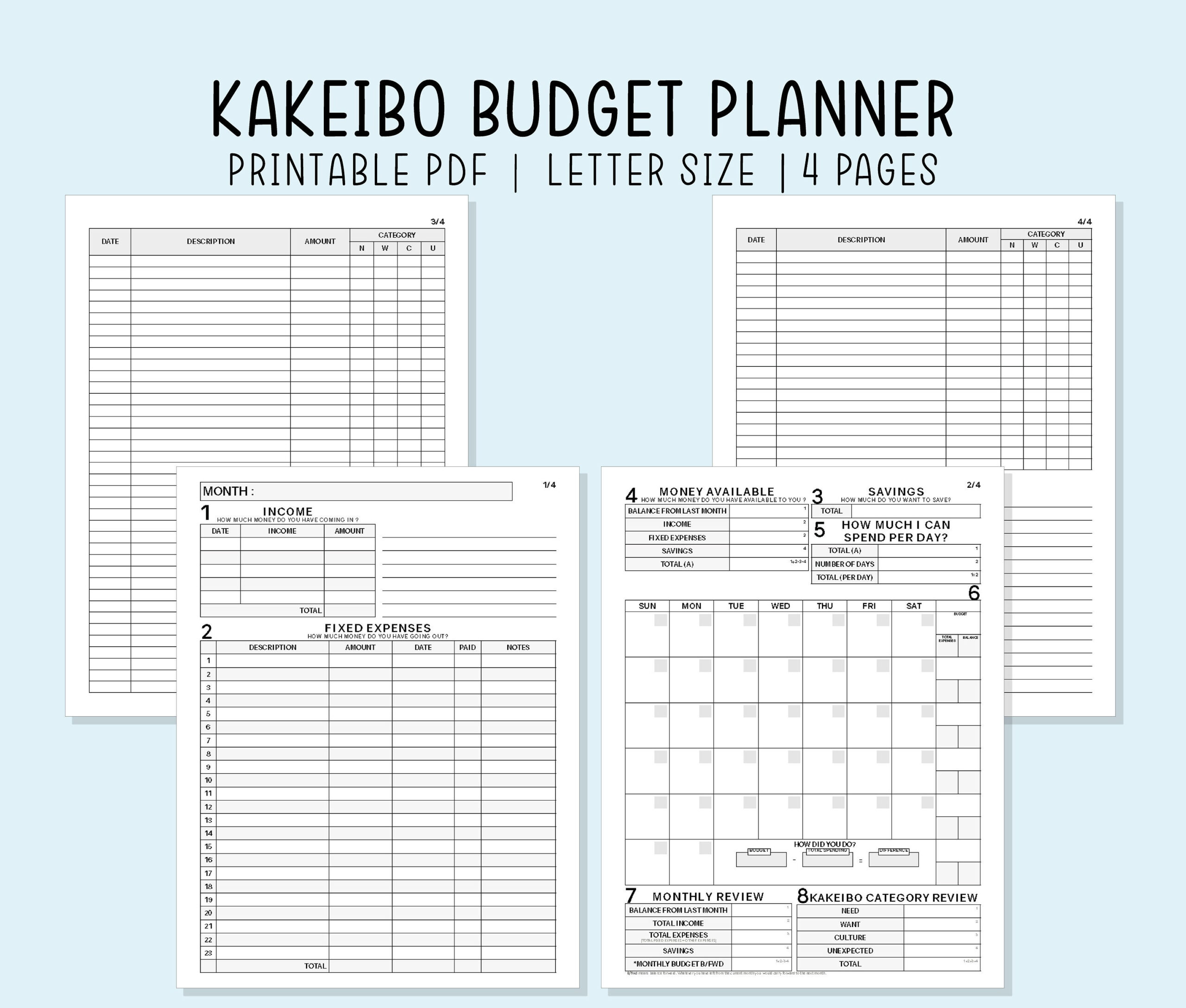 Kakeibo Etatplaner Druckbare Pdf Einsätze Digitale Datei Sofort-Download Einfache Undatierte Vorlage Für Etatplaner Und Ausgaben-Organizer regarding Kakeibo Free Printable