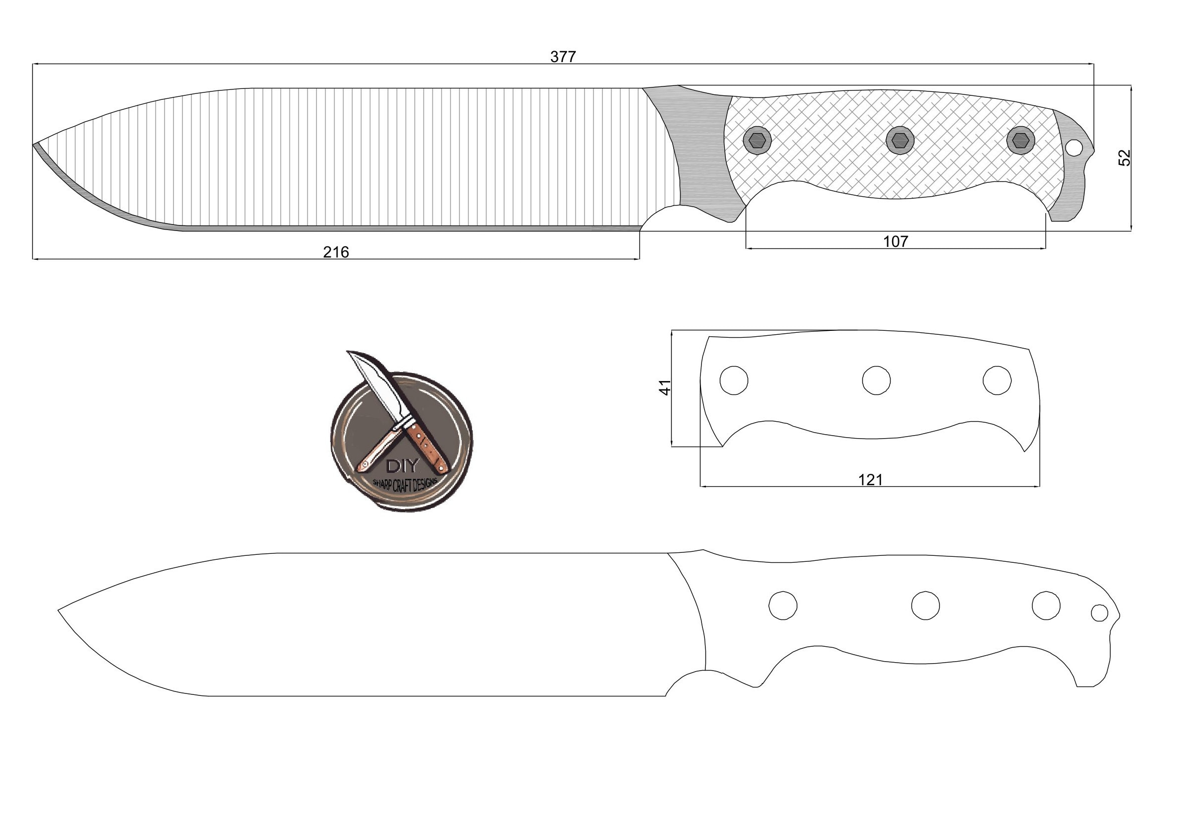 Large Bowie Knife Design Template - Digital Pdf Dwg Dxf Plans For in Printable Bowie Knife Patterns