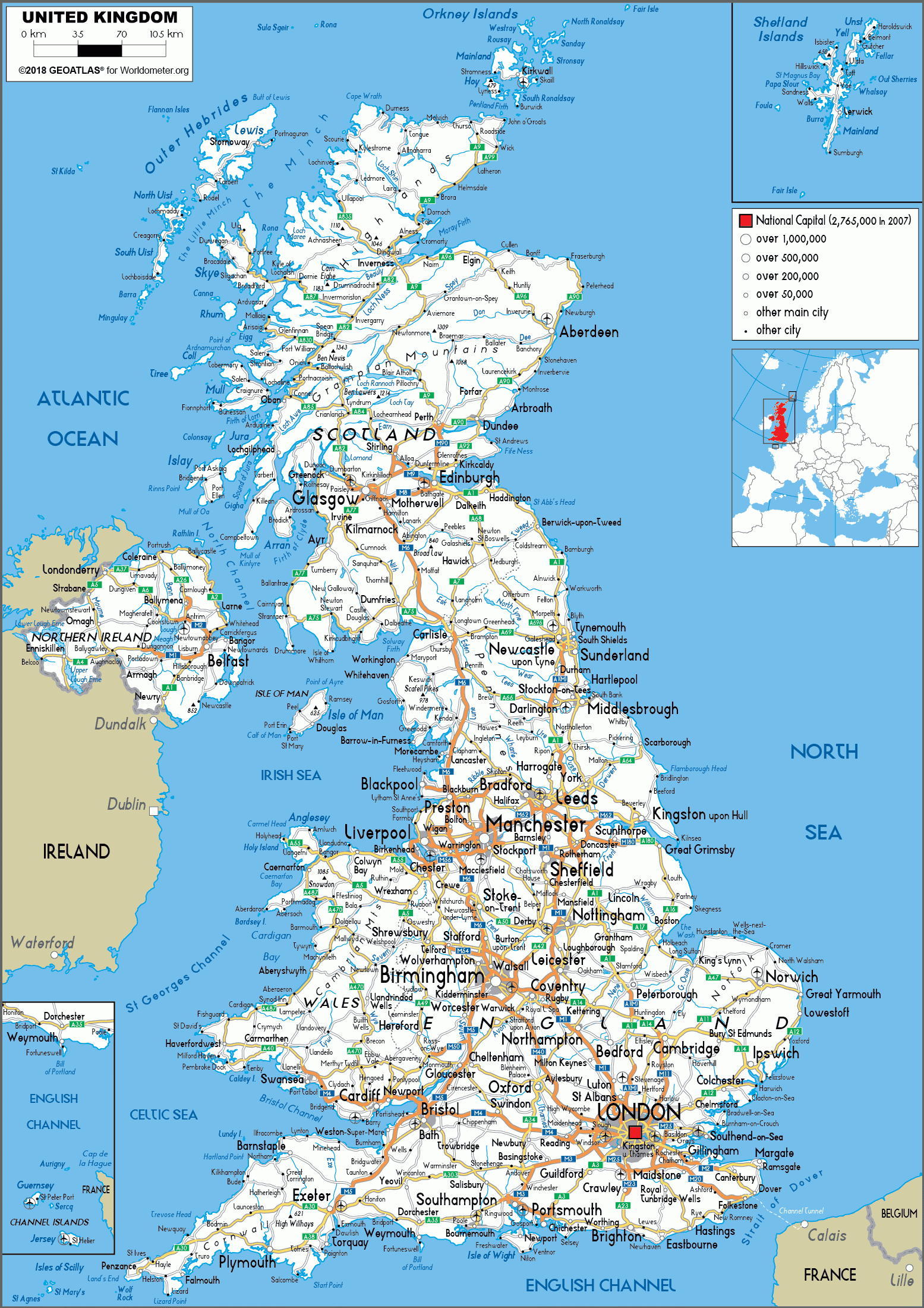 Large Size Road Map Of The United Kingdom - Worldometer in Uk Map Printable Free