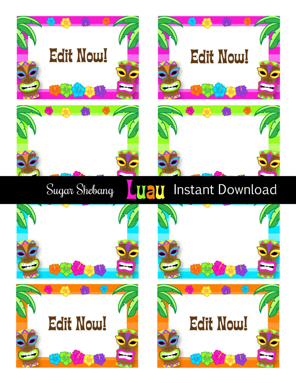 Luau Food Labels- Instantly Downloadable And Editable File - Personalize At Home With Adobe Reader Or Picmonkey - Luau Party Supplies for Free Printable Hawaiian Food Labels