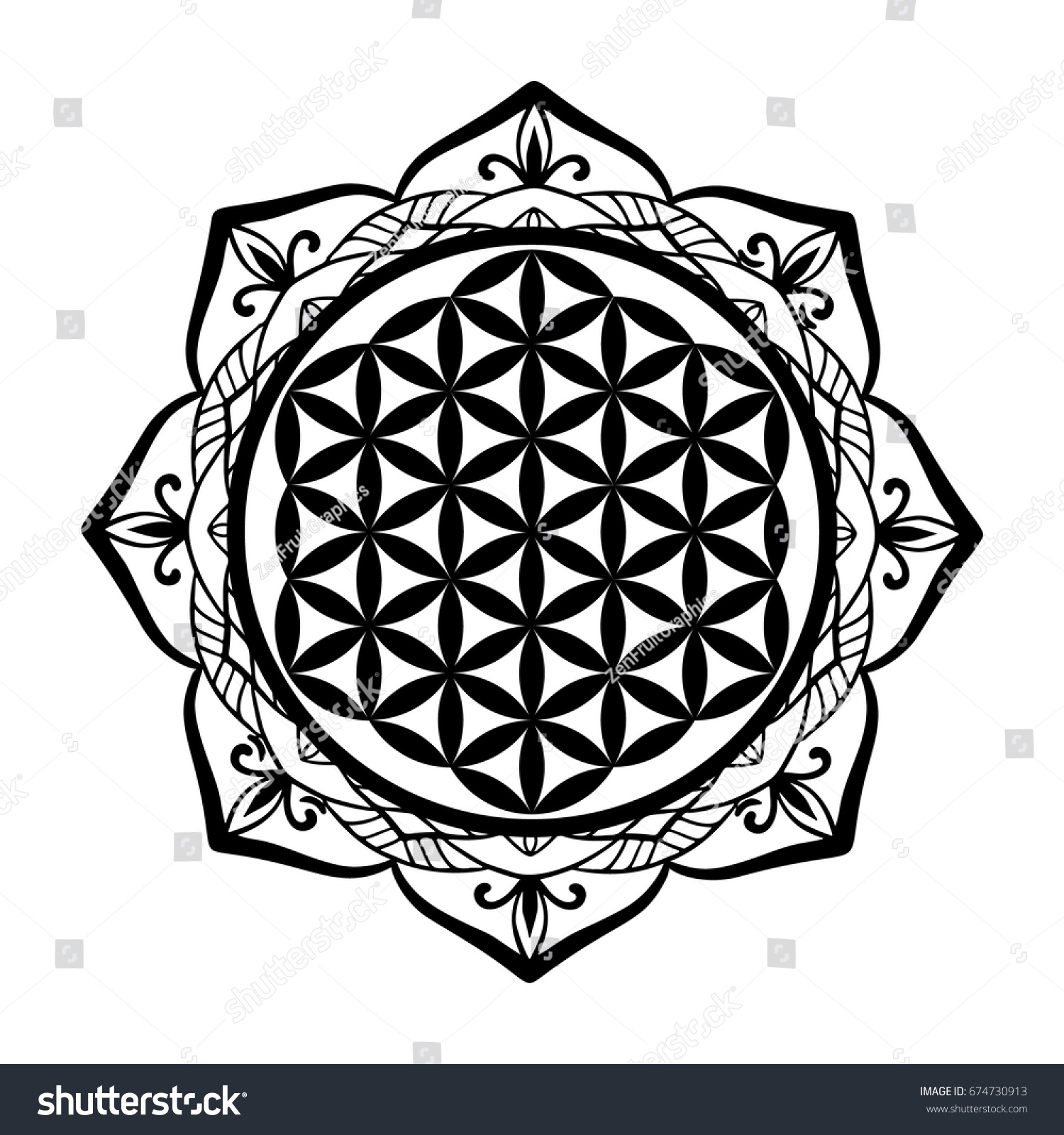 Mandala Frame Flower Life Tattoo Stencil: Stock-Vektorgrafik with Flower of Life Stencil Printable