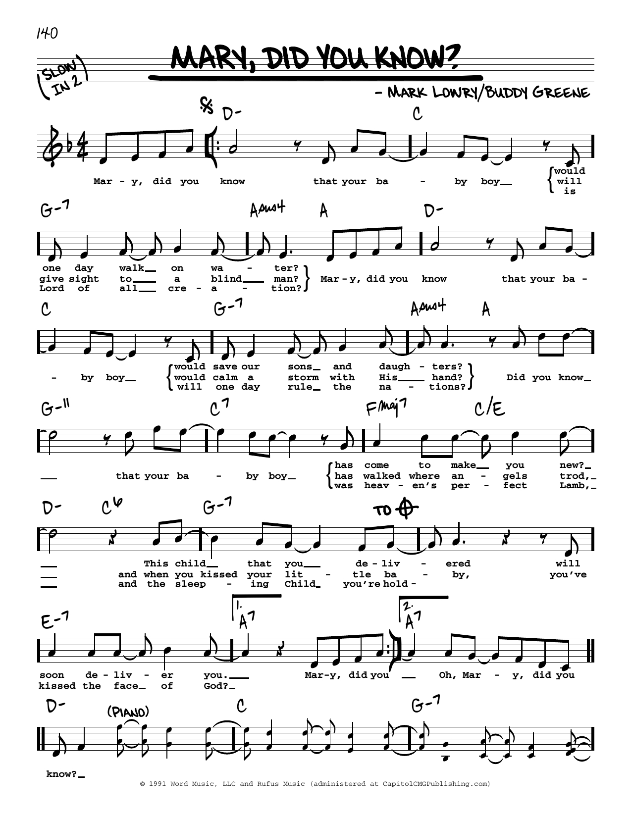 Mary, Did You Know? (Real Book Melody, Lyrics &amp;amp; Chords intended for Mary Did You Know Free Printable Sheet Music