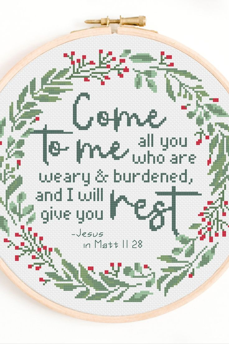 Matthew 11:28 Cross Stitch Chart with Free Printable Bible Verse Cross Stitch Patterns