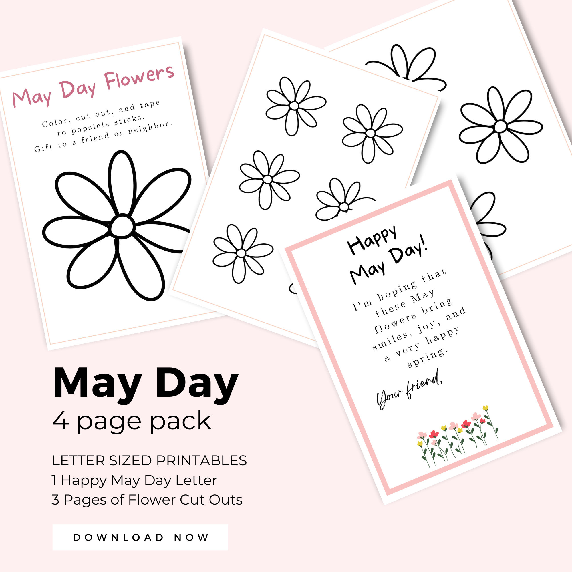 May Day Card For Kids Printable Letter Size With Flower Cutouts intended for Free Printable May Day Cards