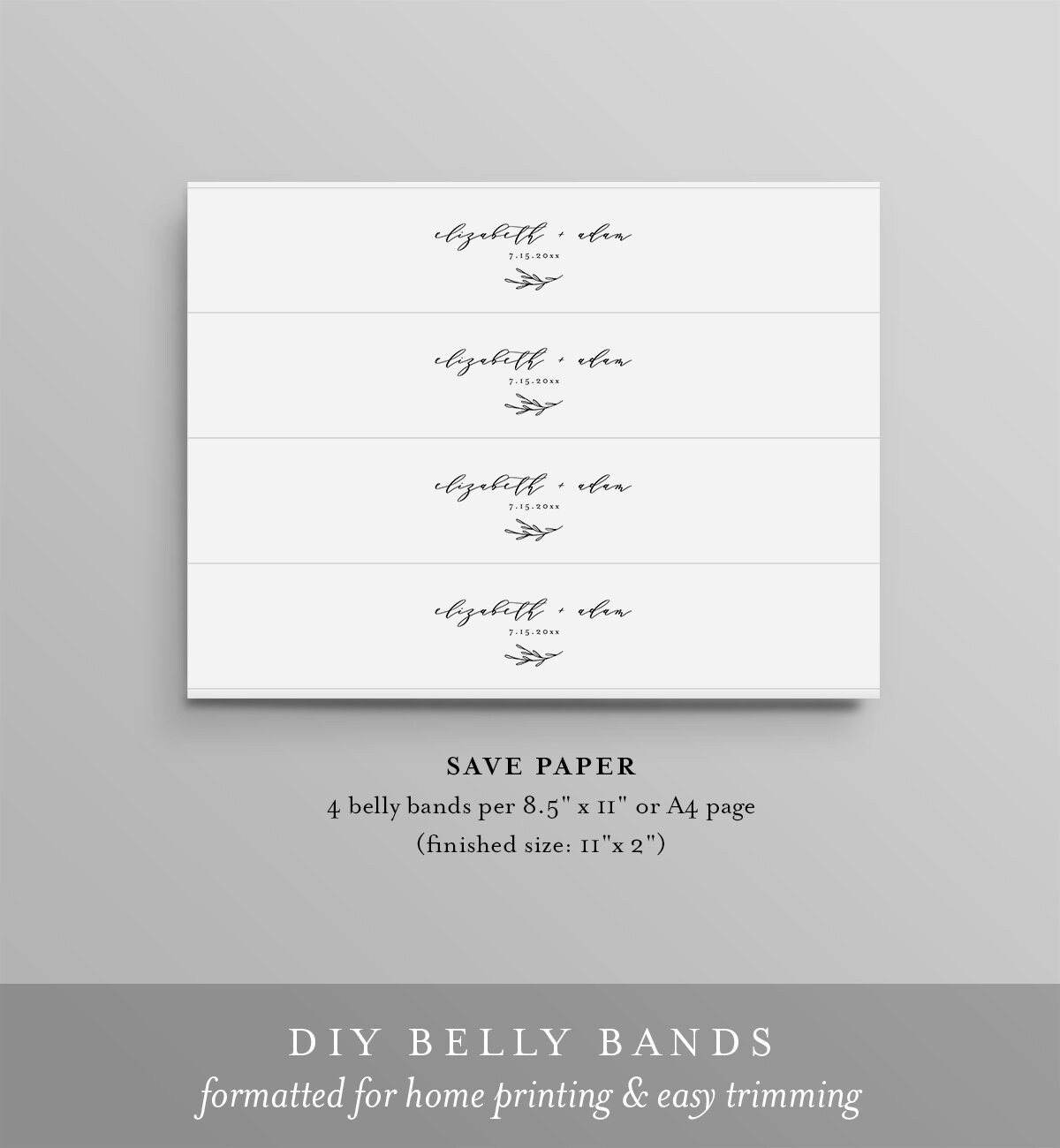 Minimalist Belly Band Printable, Diy Modern Minimal Wedding intended for Free Belly Band Template