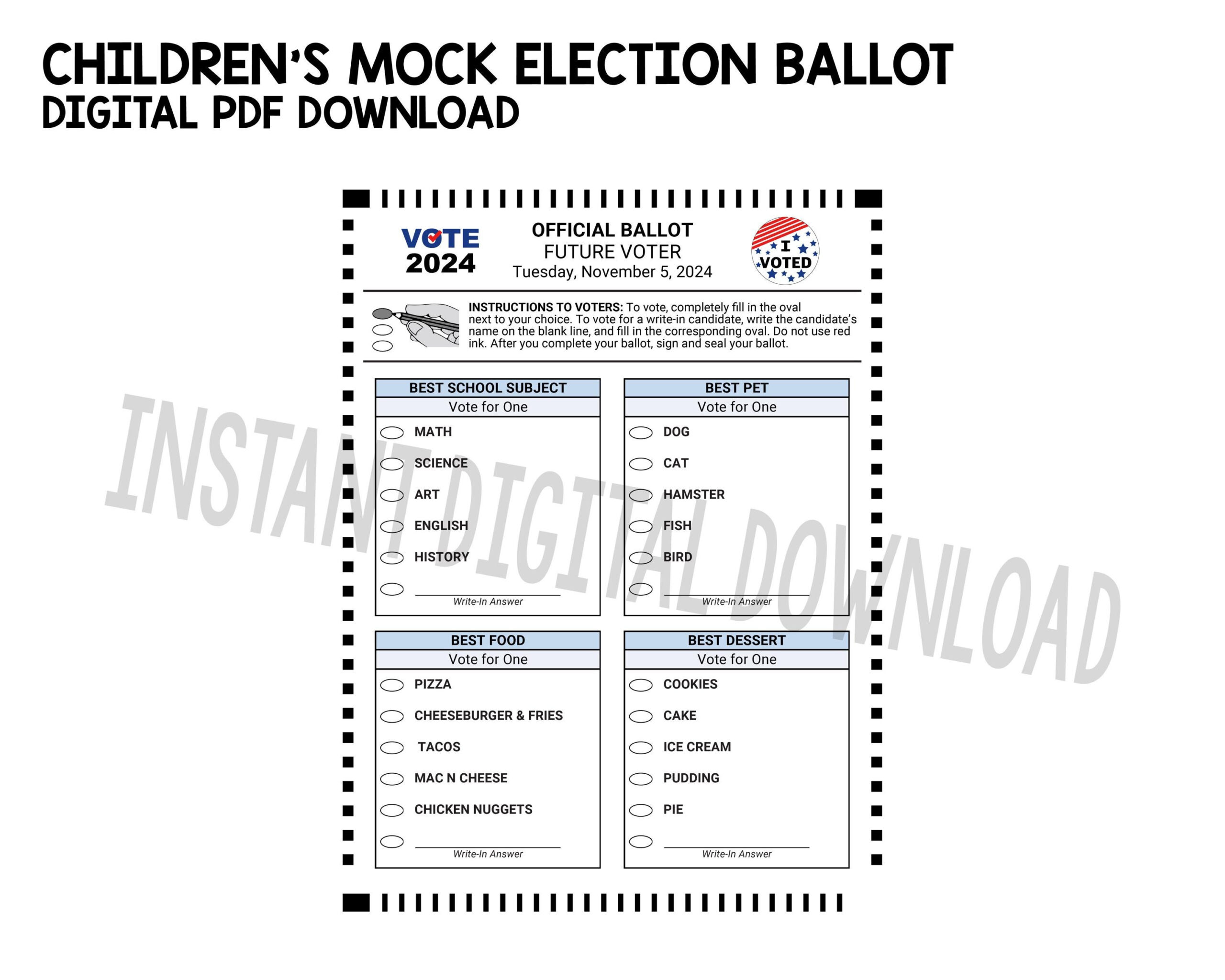 Mock Election Ballot - Instant Digital Download - Etsy within Free Editable Voting Ballot Template