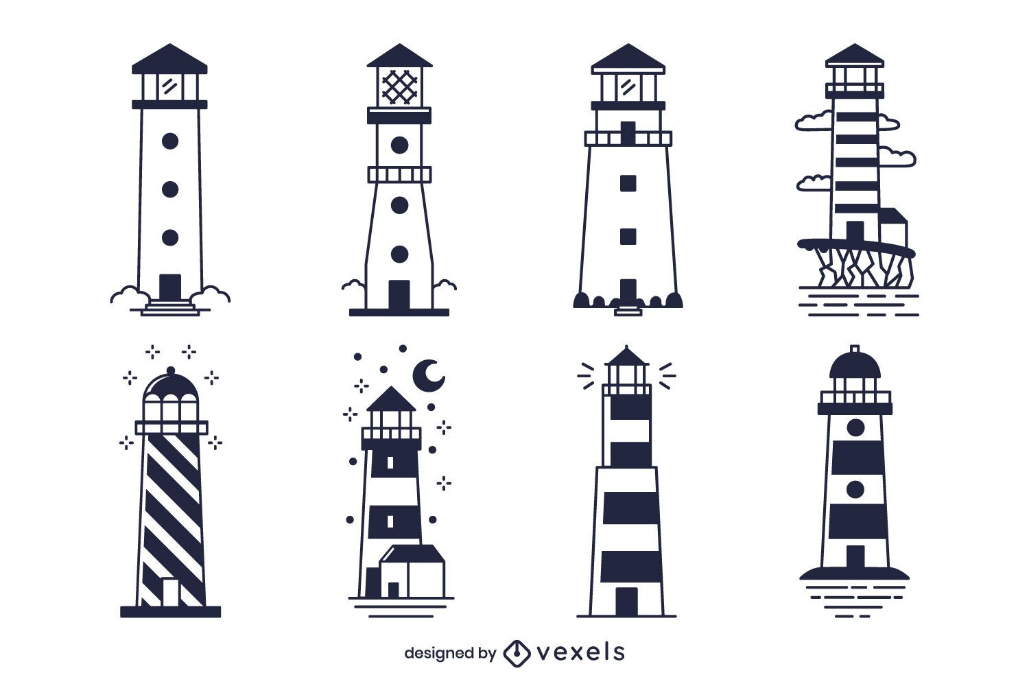 Monochrome Lighthouse Design Pack Vector Download with Free Printable Lighthouse Patterns
