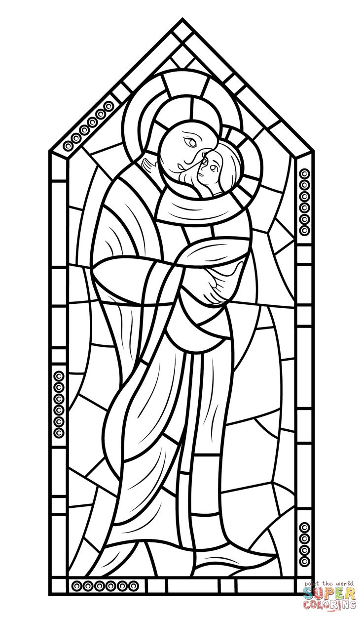Mother Mary With Jesus Stained Glass Coloring Page | Free intended for Free Stained Glass Patterns Printable Jesus