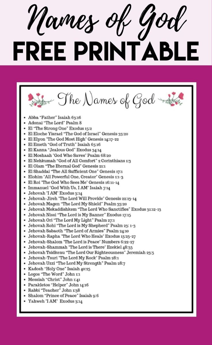 Names Of God inside Free Printable Names Of God