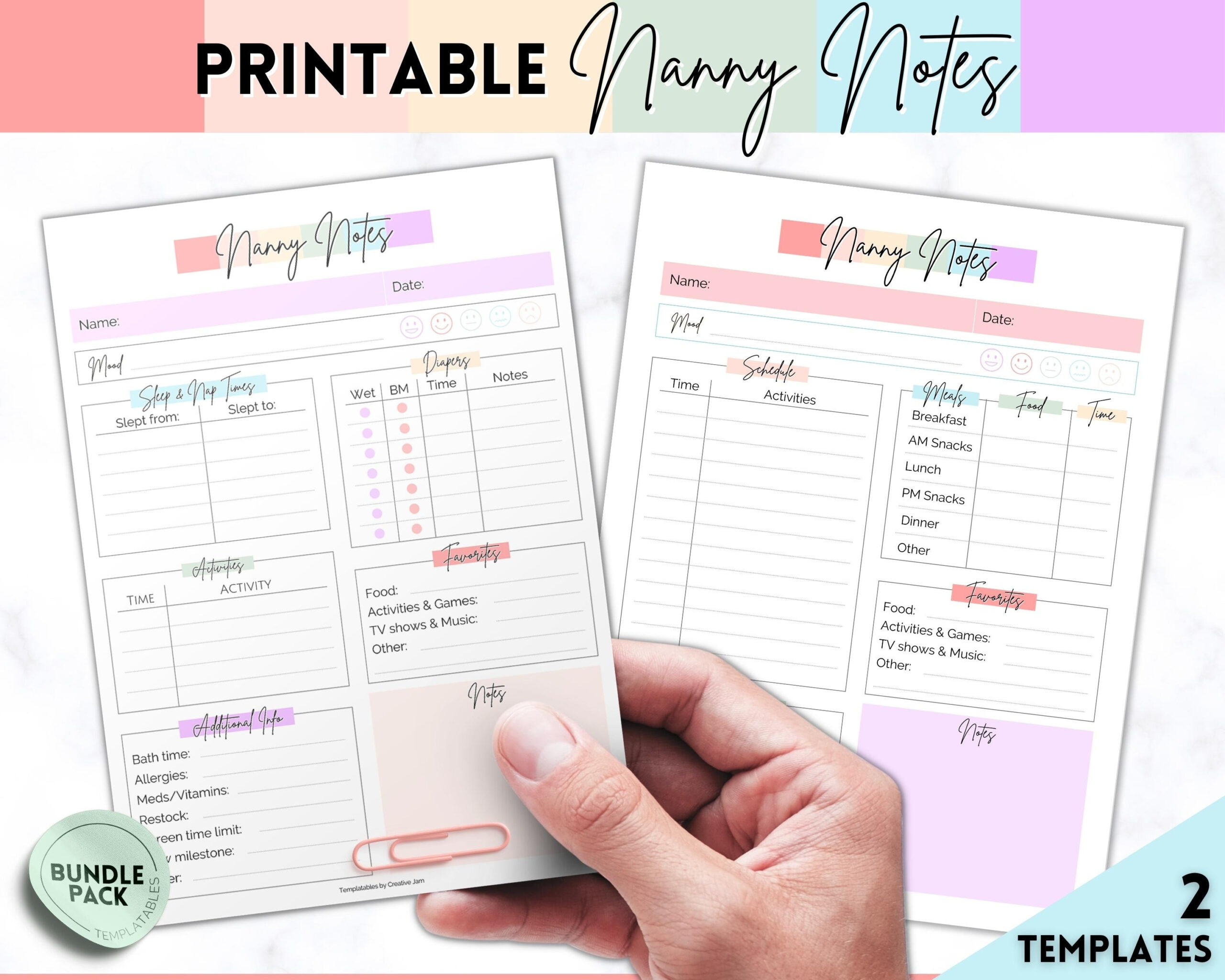 Nanny Schedule, Nanny Notes &amp;amp; Report Template For Baby, Babysitter within Free Nanny Schedule Template