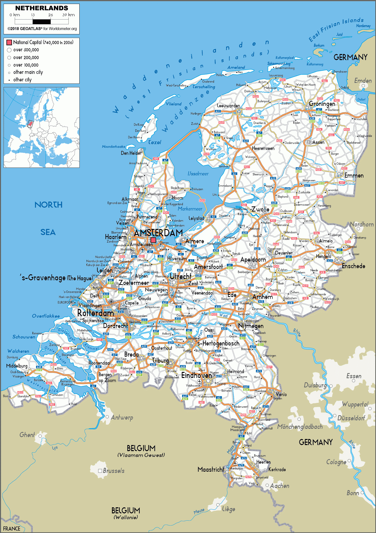 Netherlands Map (Road) - Worldometer pertaining to Free Printable Road Map of The Netherlands