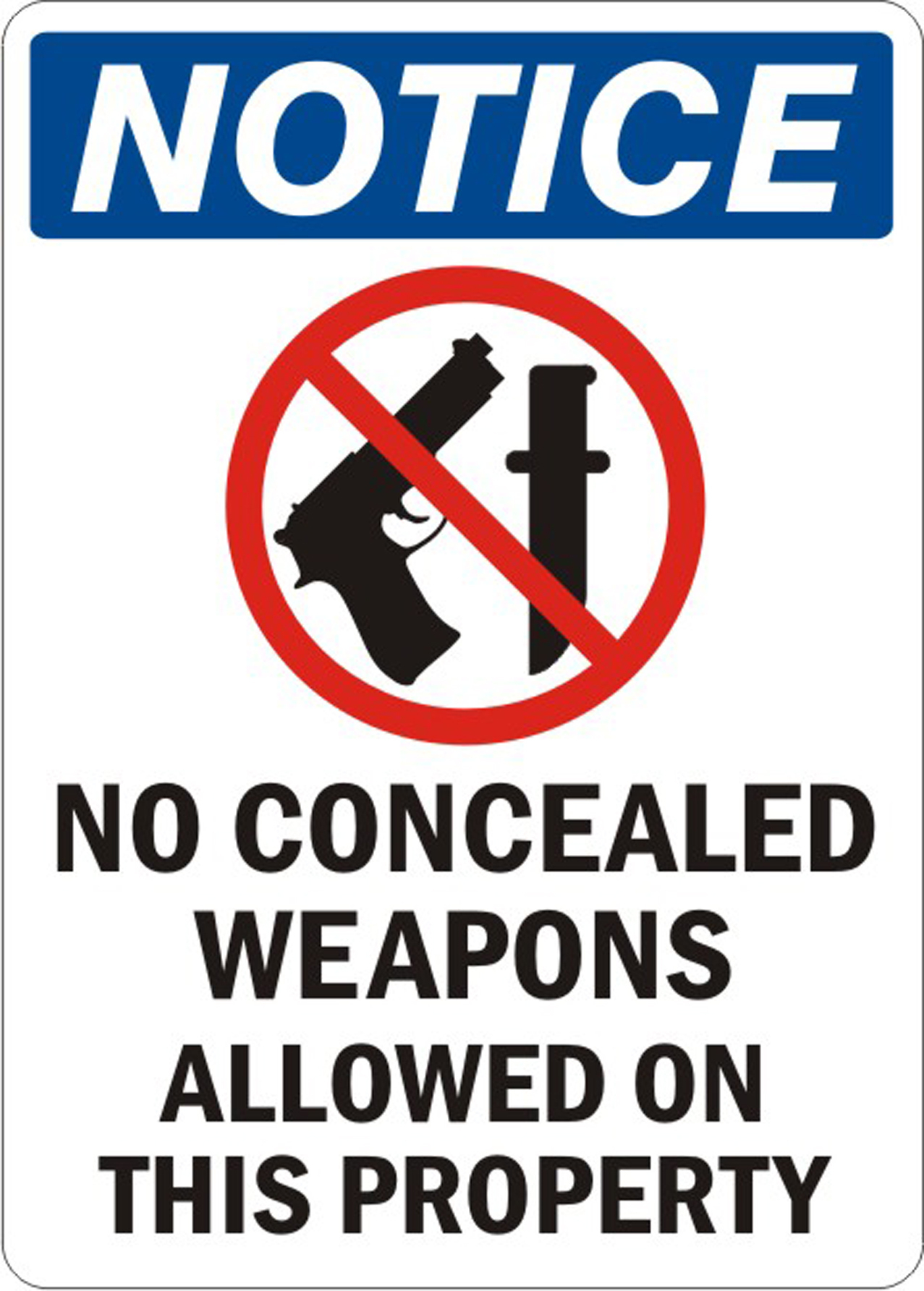 No Concealed Weapons Allowed On This Property – Notice Sign pertaining to No Weapons Sign Free Printable
