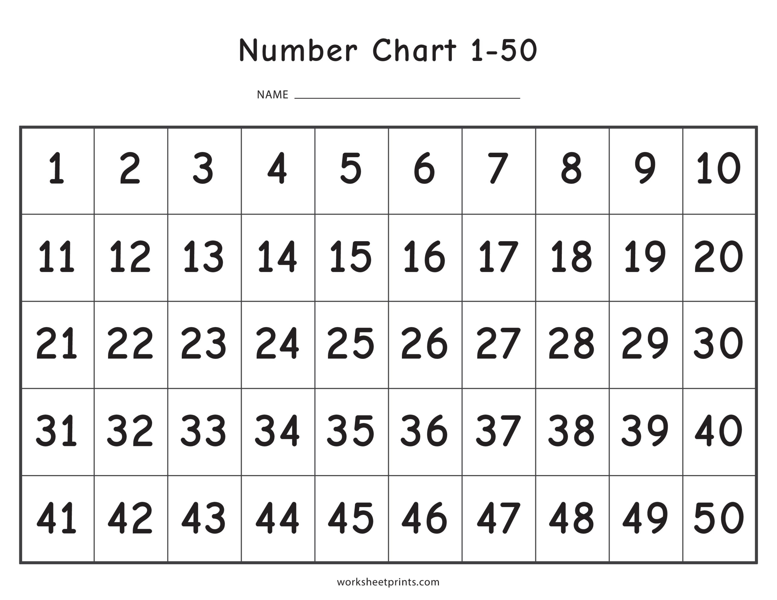 Number Charts 1-50 Printable Pdf with Free Large Printable Numbers 1 50