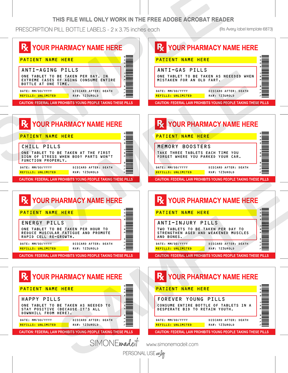 Old Age Prescription Labels (2 X 3.75 Inch) - For Vials for Free Printable Candy Prescription Labels