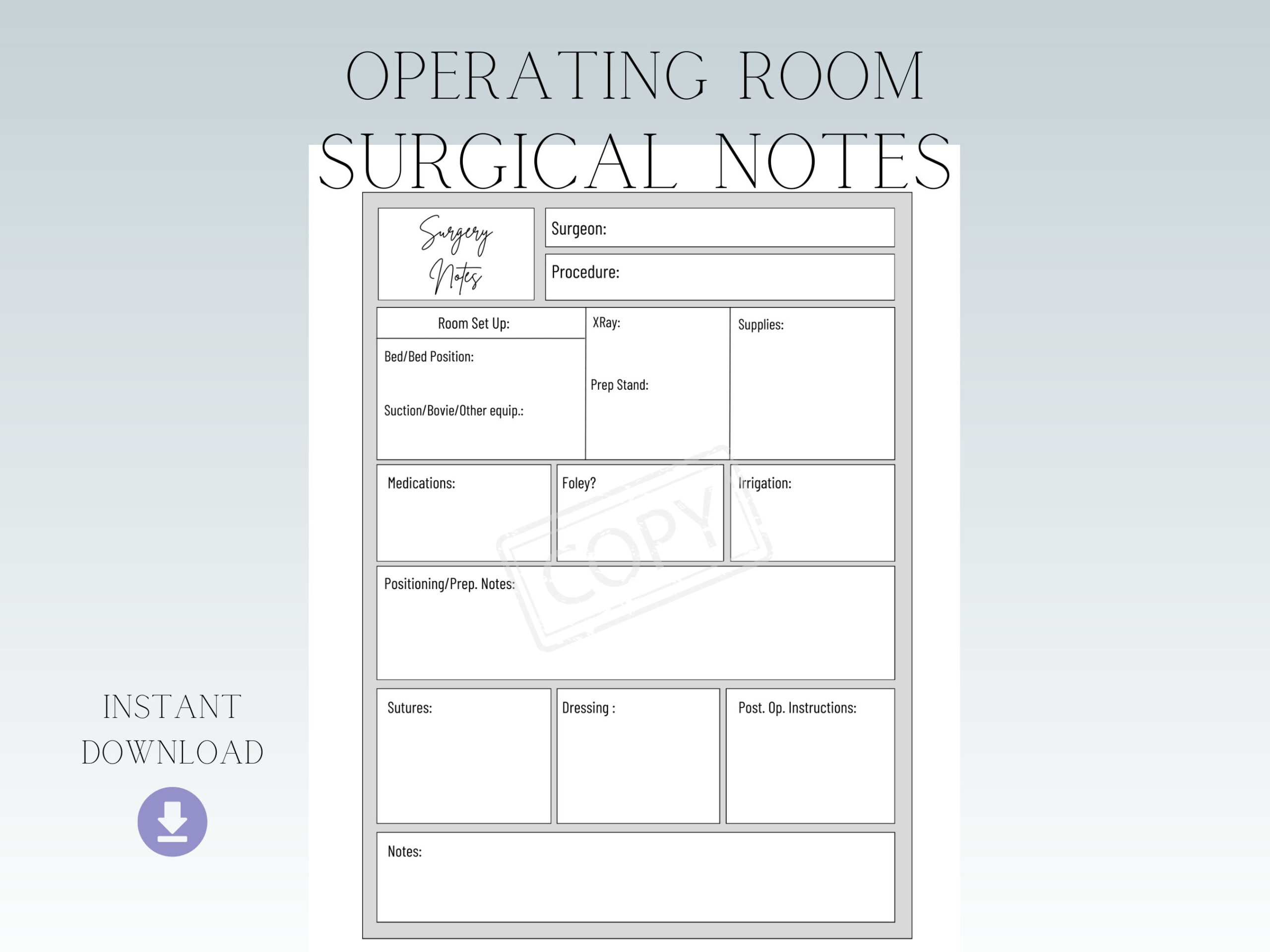 Operating Room Circulator Nurse Surgical Notes | Template inside Free Surgeon Preference Card Template