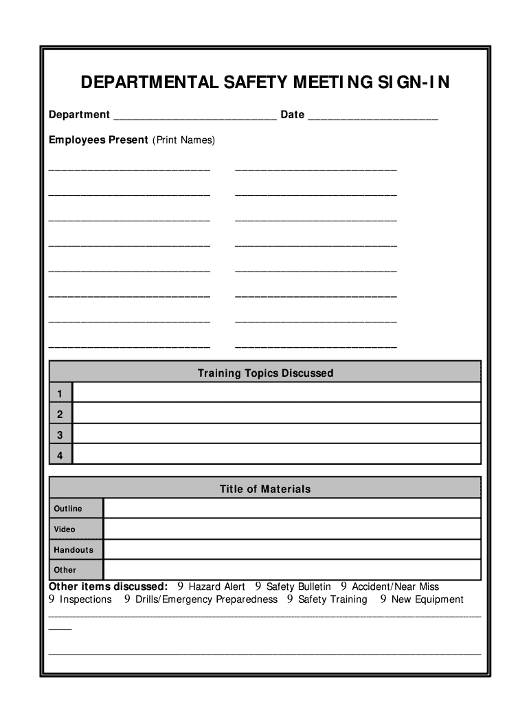 Osha Safety Meeting Sign In Sheet: Fill Out &amp;amp; Sign Online | Dochub regarding Free Printable Safety Meeting Sheets