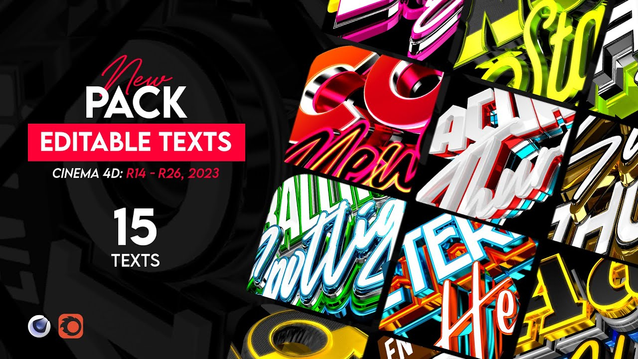 Pack Of 15 Editable Text Cinema 4D R14 - R26 | No Plugins - Youtube with regard to Free C4d Text Templates