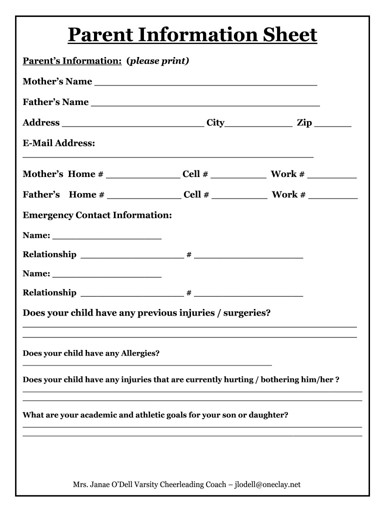 Parent Contact Form - Fill Online, Printable, Fillable, Blank regarding Free Printable Parent Information Sheet
