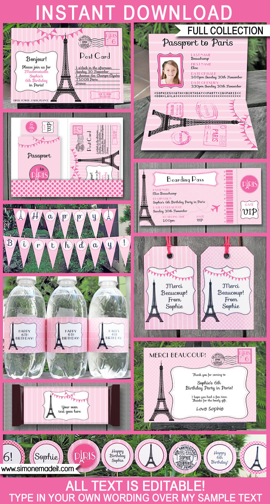 Paris Party Printables, Invitations &amp;amp; Decorations - Pink intended for Paris Themed Free Printables