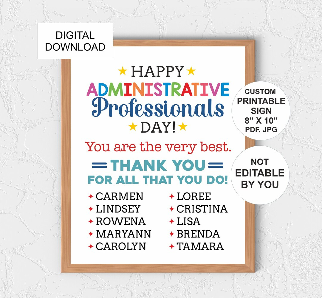 Personalised Administrative Professionals Day Sign Printable for Free Printable Administrative Assistant Cards