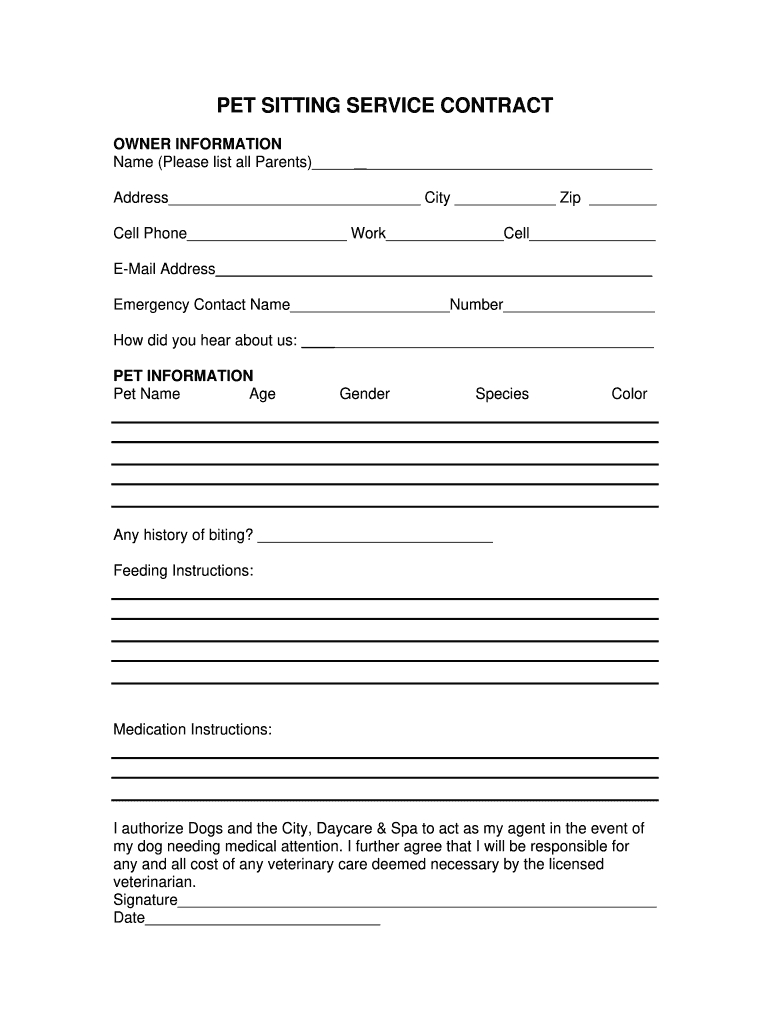 Pet Sitter Template - Fill Online, Printable, Fillable, Blank within Free Pet Sitting Templates