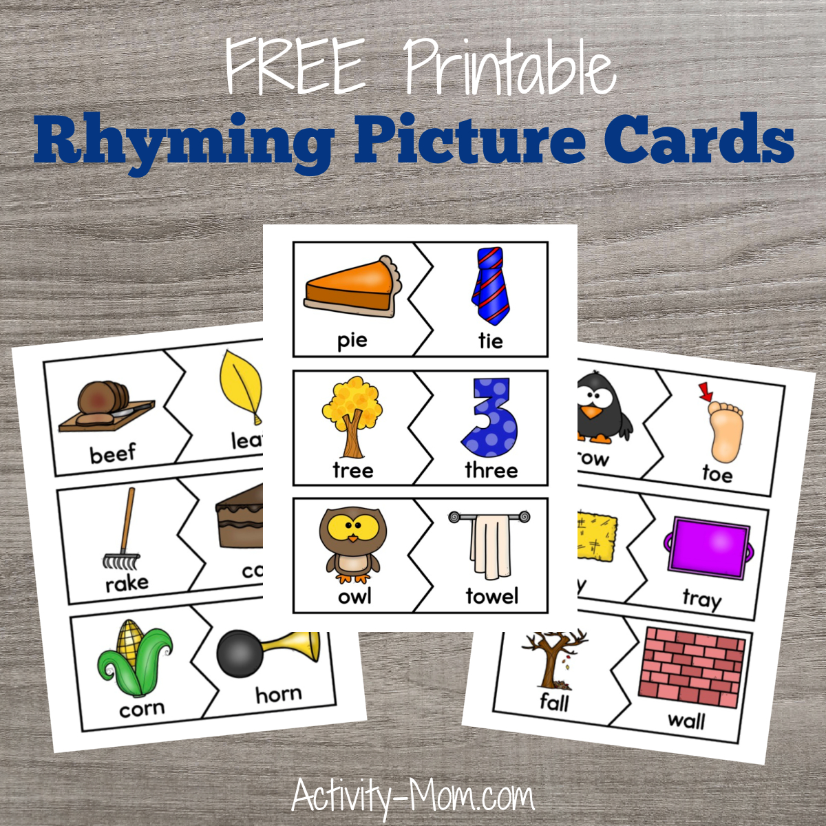 Picture Rhyming Cards (Free Printable) - The Activity Mom inside Free Printable Rhyming Picture Cards