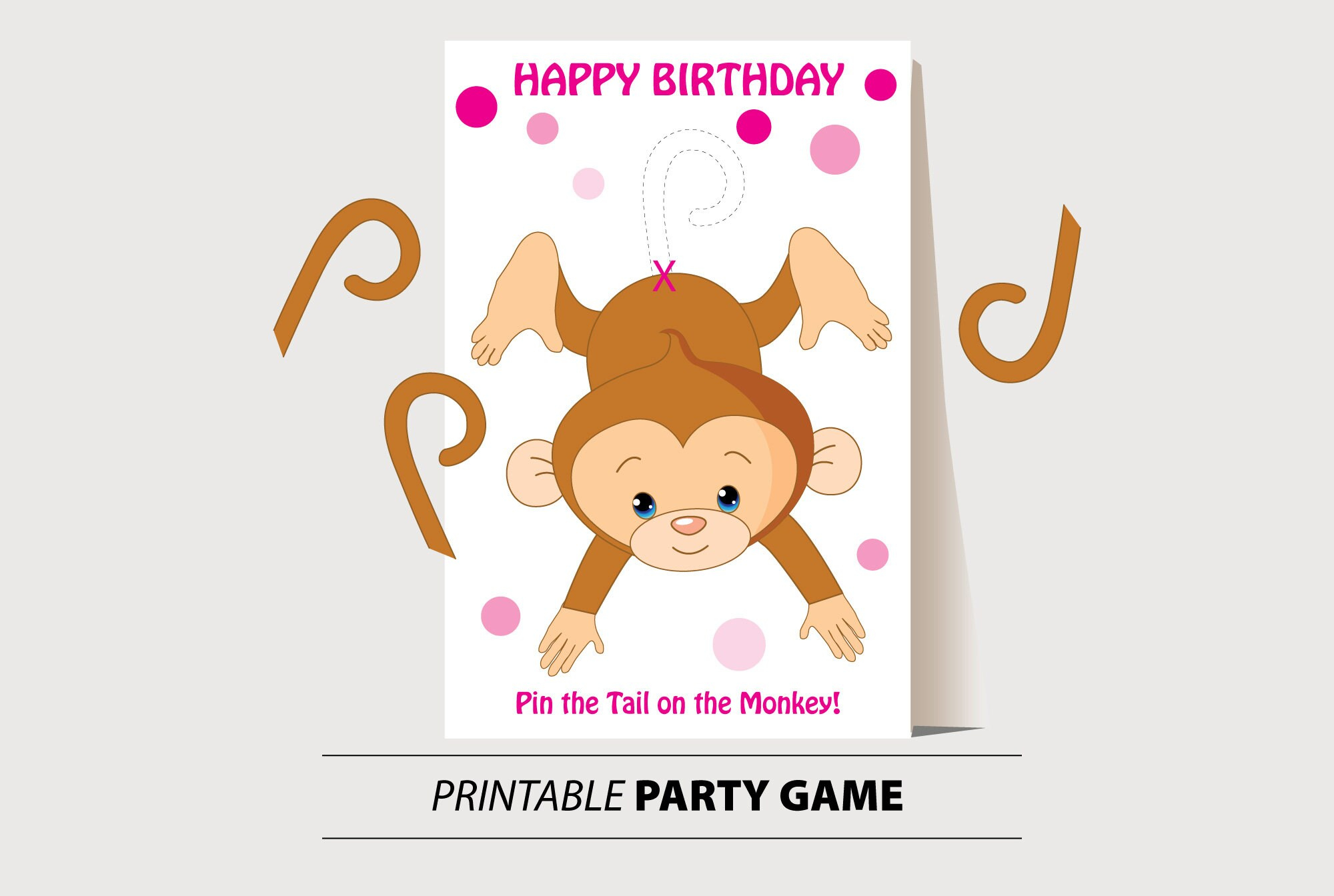 Pin The Tail On The Monkey Game Pink Dots You Print Instant with regard to Pin The Tail On The Monkey Free Printable