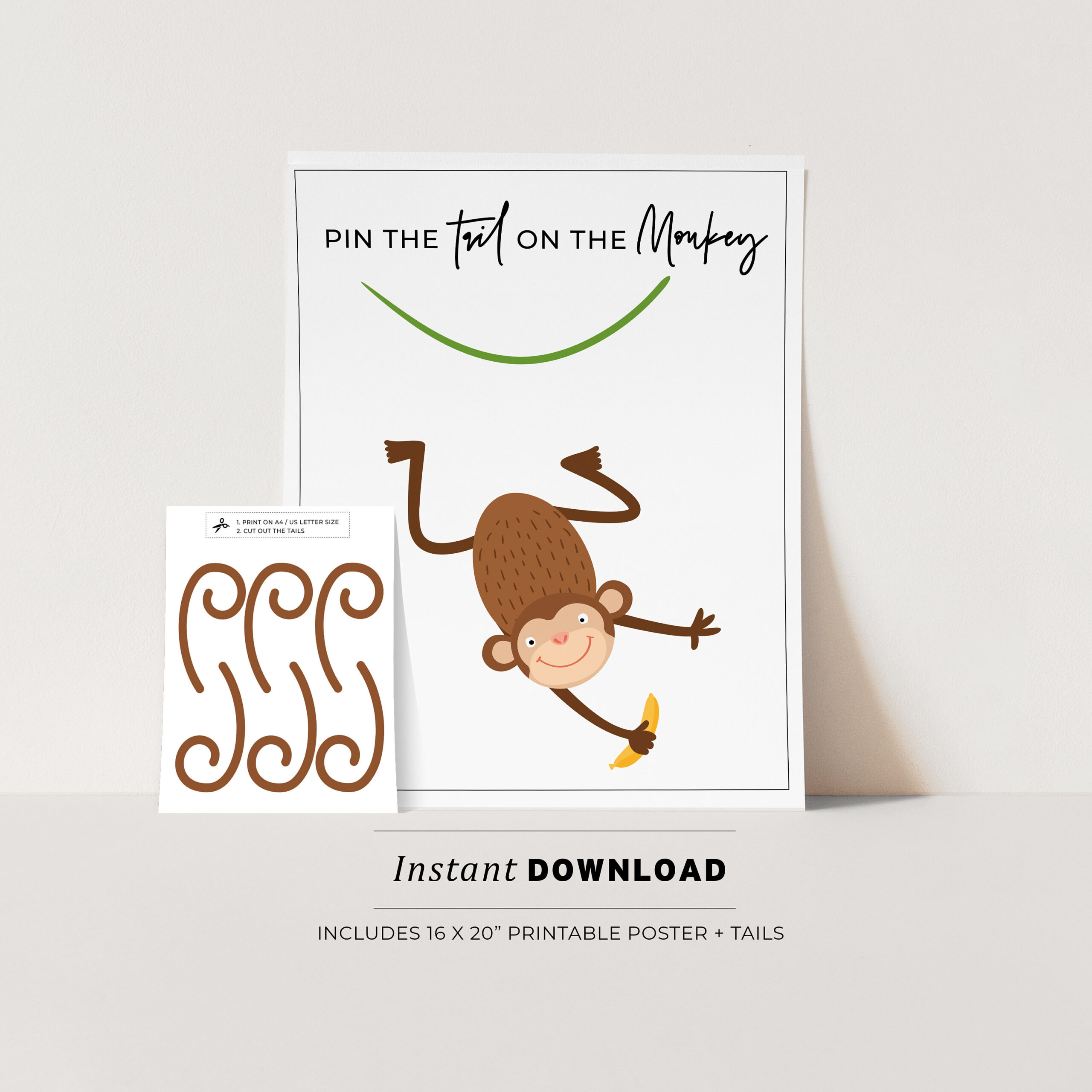Pin The Tail On The Monkey Kids Party Game Printable Poster regarding Pin The Tail On The Monkey Free Printable