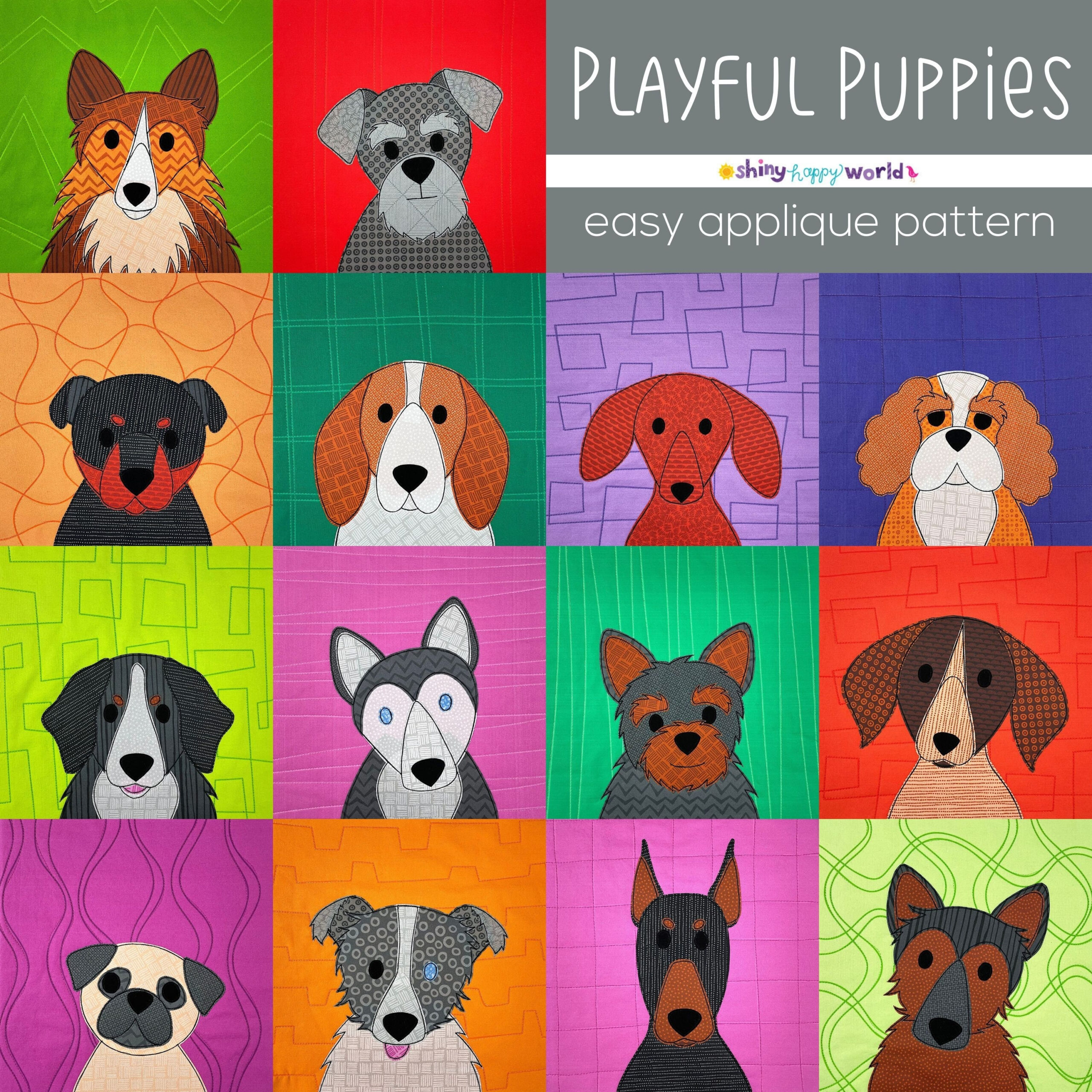 Playful Puppies - Dog Applique Quilt Pattern - Easy Pdf Pattern inside Printable Dog Applique Patterns