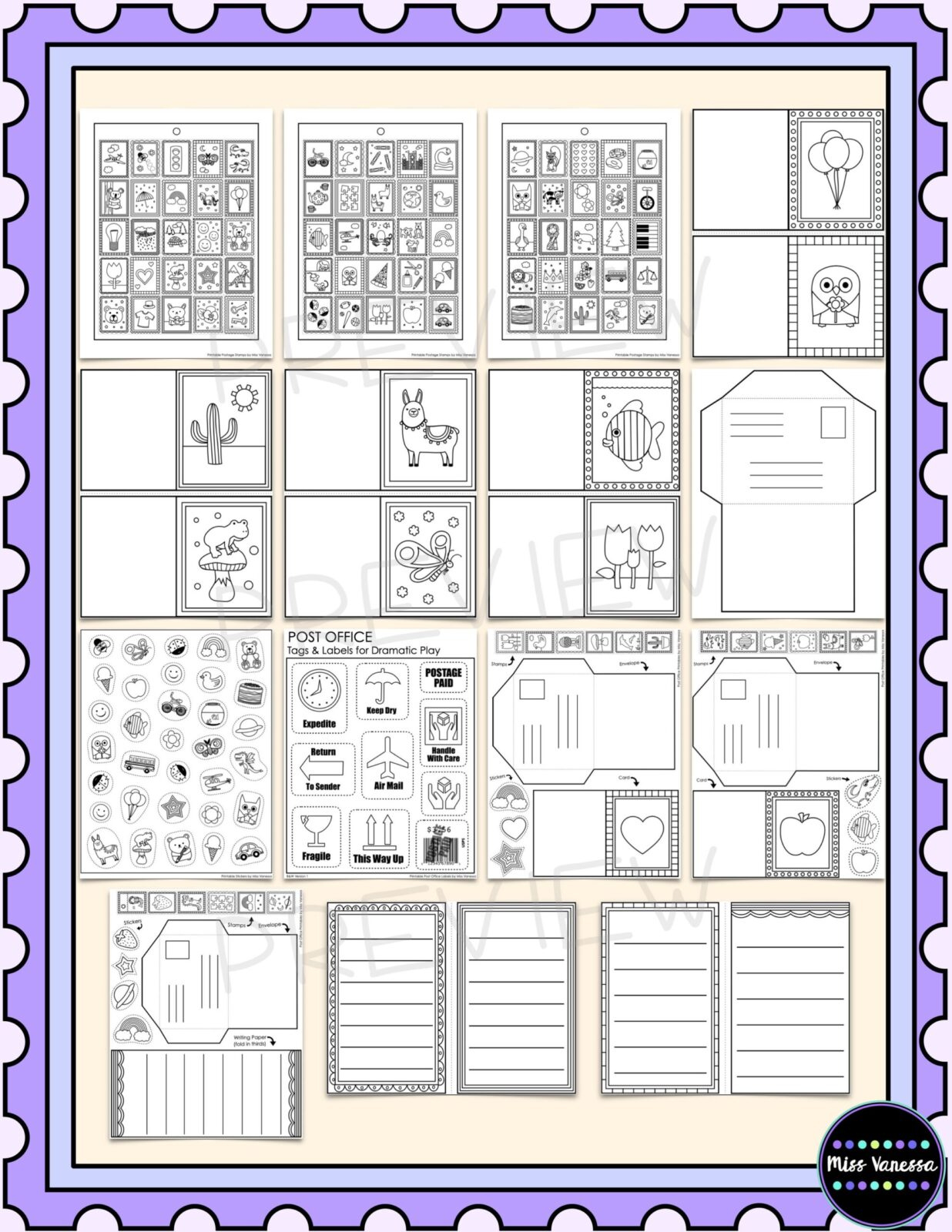 Post Office Printables With Postage Stamps Cards And Envelopes For regarding Free Printable Stamps For Role Play