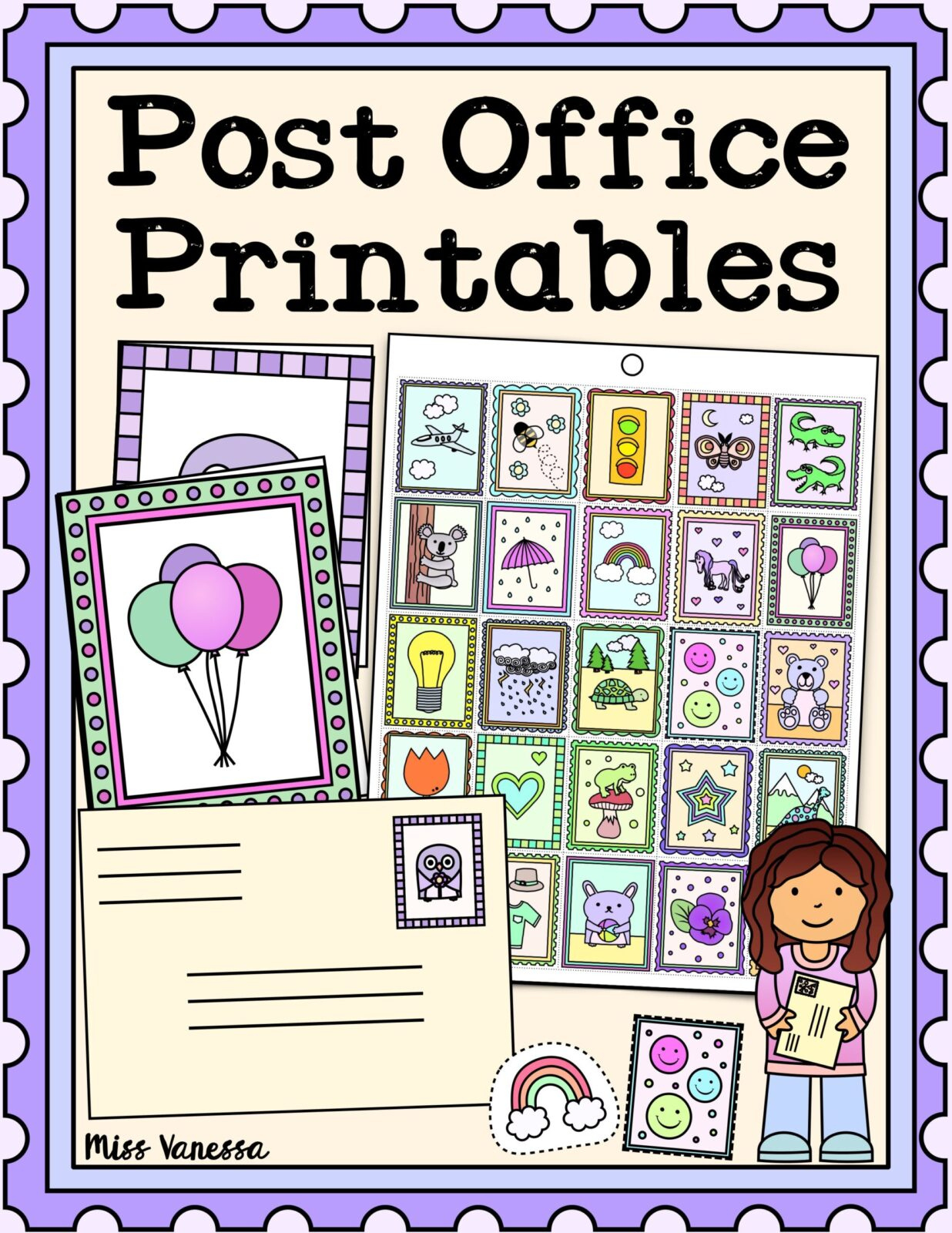 Post Office Printables With Postage Stamps Cards And Envelopes For within Free Printable Stamps For Role Play