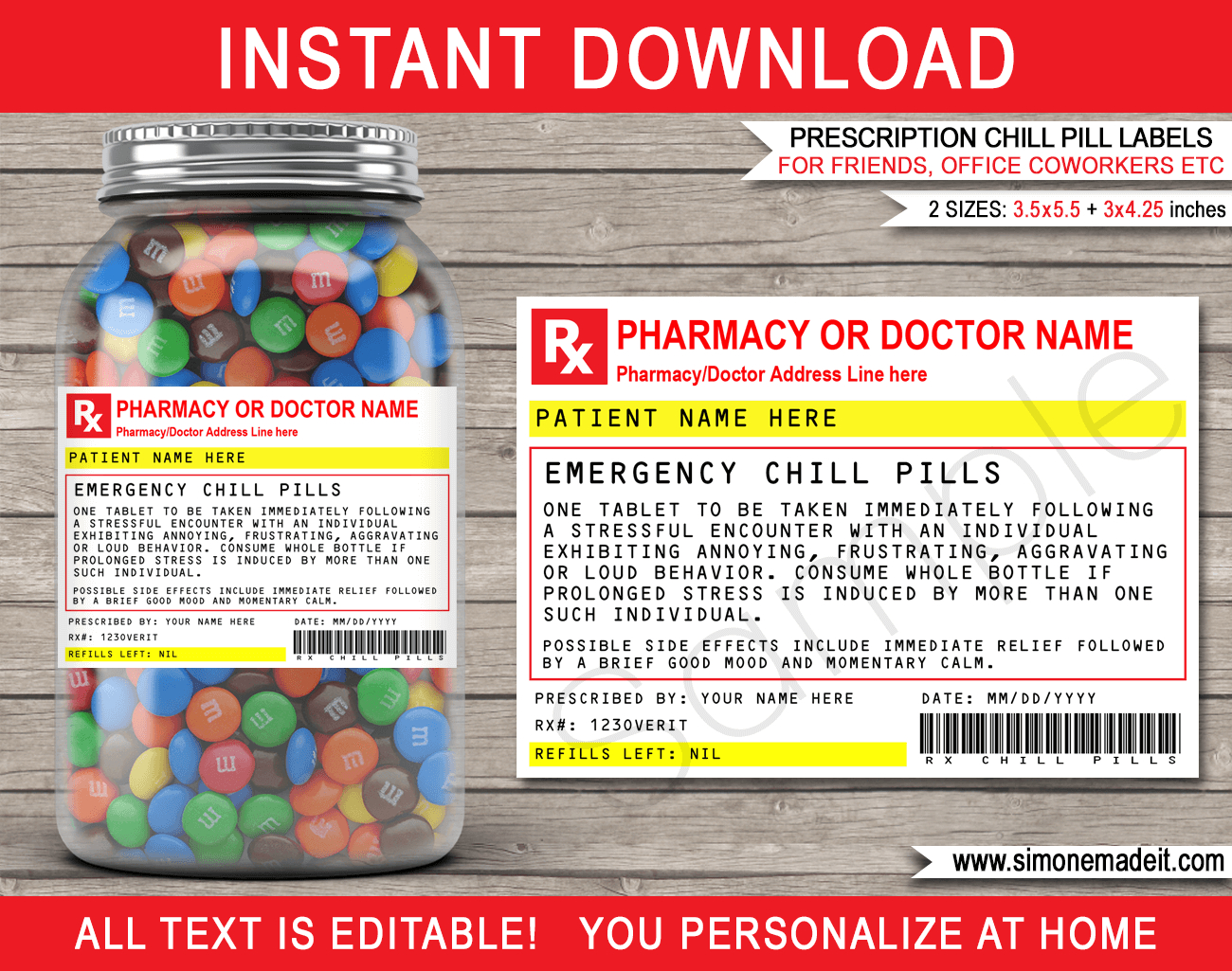 Prescription Chill Pills Labels - For Jars with Free Printable Candy Prescription Labels