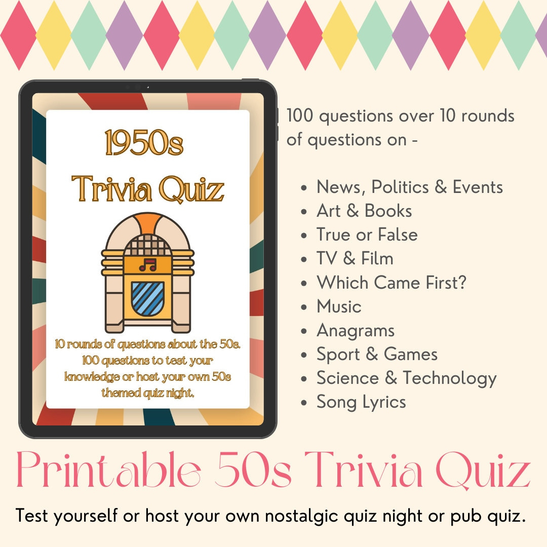 Printable 1950S Trivia Quiz - 100 Questions To Host Your Own within Free Printable 1950 Trivia Questions and Answers Printable