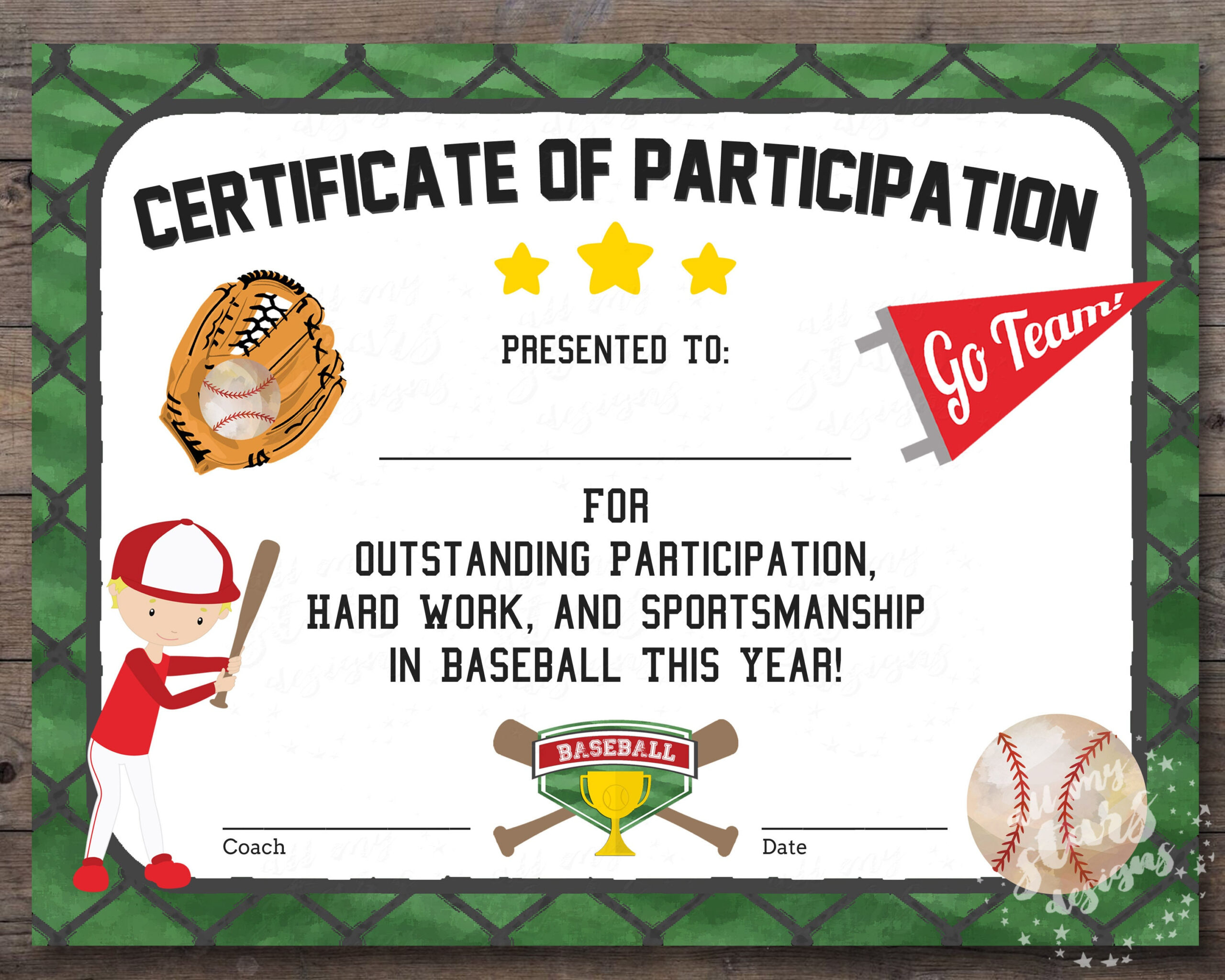 Printable Baseball Participation Certificate | Sports Award with regard to Free Printable Baseball Award Certificates