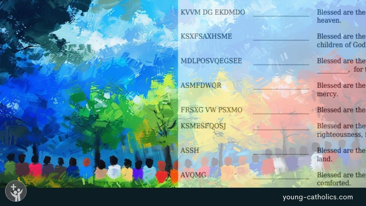 Printable Beatitudes Puzzle: Free Cryptogram For Matthew 5:1-11 pertaining to Free Printable Bible Cryptograms With Answers