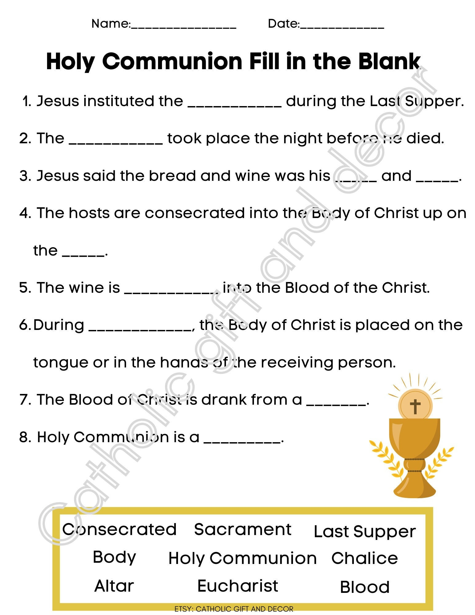 Printable Catholic First Communion Fill In The Blank 1St Communion inside First Communion Free Printables