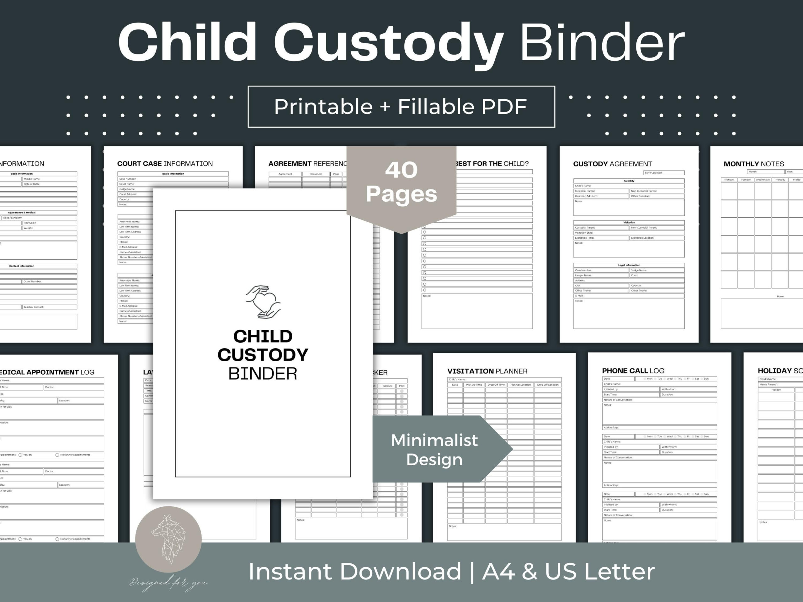 Printable Child Custody Binder Child Custody Planner Fillable Pdf with regard to Custody Binder Printables Free