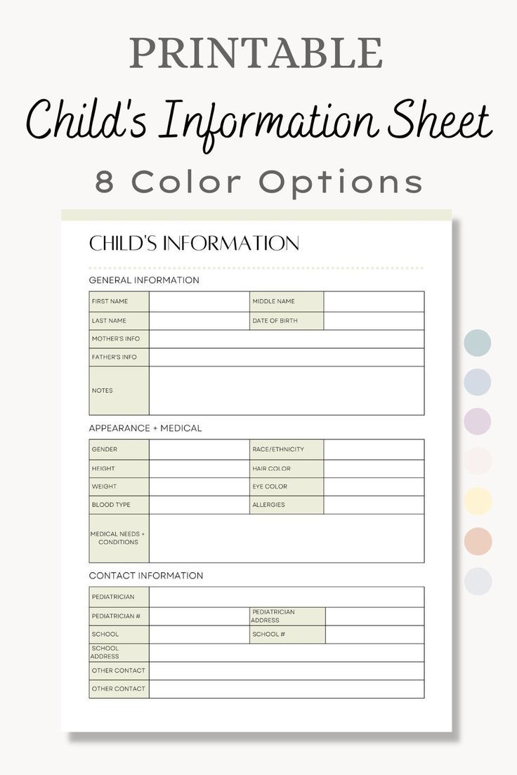 Printable Child&amp;#039;S Information Sheet, Important Information Sheet within Free Printable Parent Information Sheet