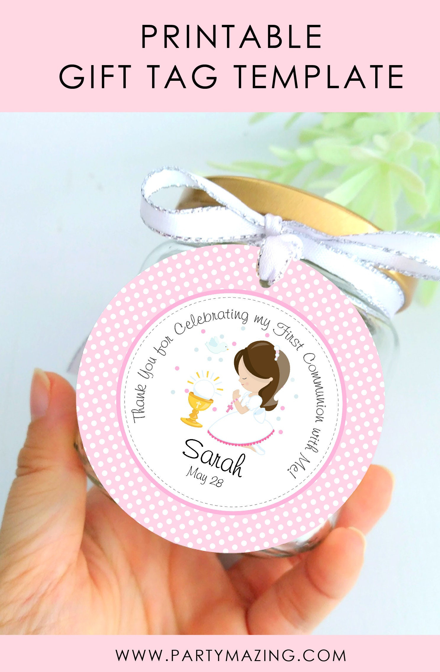 Printable Girl Thank You First Communion Tags | Pk06 | E125 intended for Free Printable First Communion Labels