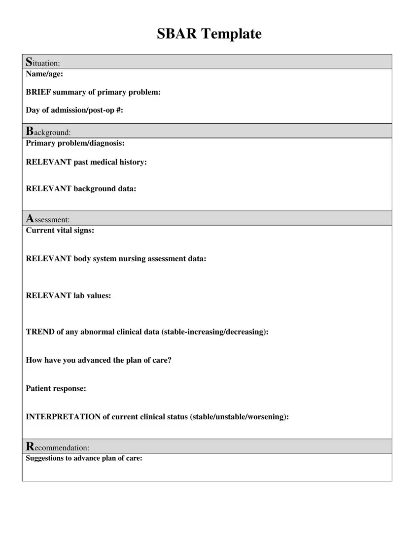 Printable Sbar Template ≡ Fill Out Printable Pdf Forms Online inside Free Printable Sbar Template
