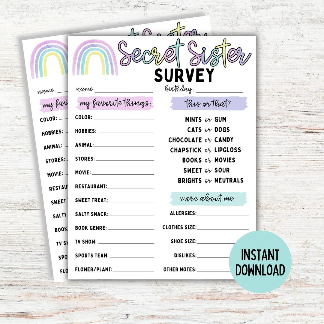 Printable Secret Sister Survey | Secret Sister Church | Secret within Free Printable Secret Sister Forms