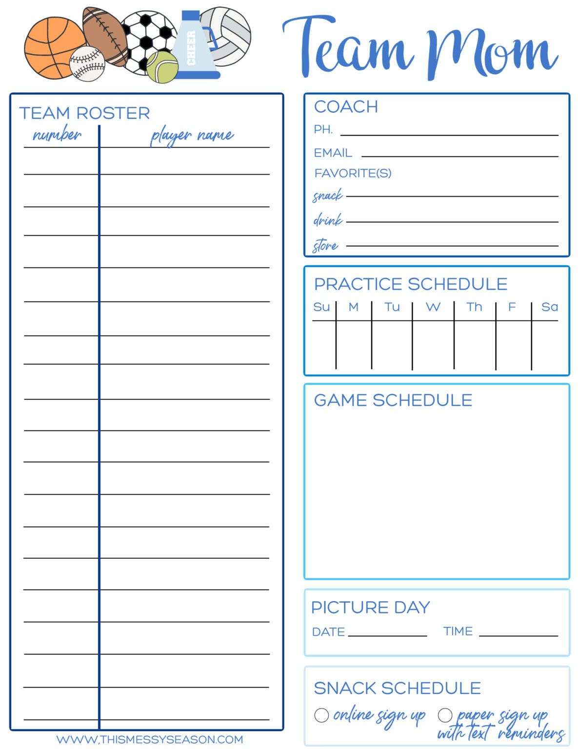 Printable Soccer Team Roster With Team Mom with regard to Free Team Mom Printables
