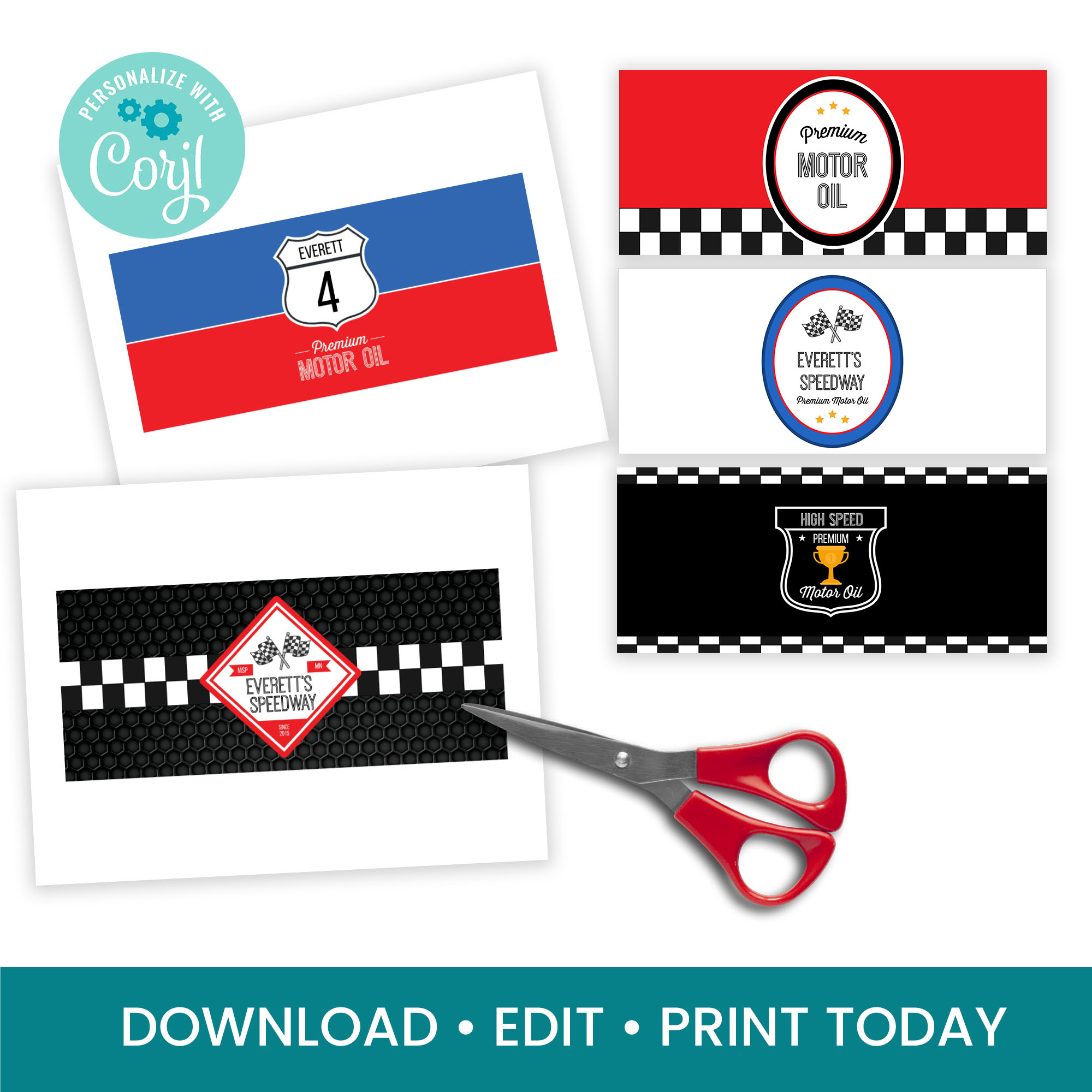 Race Car Oil Can Wraps - Elva M Design Studio inside Free Printable Oil Can Labels