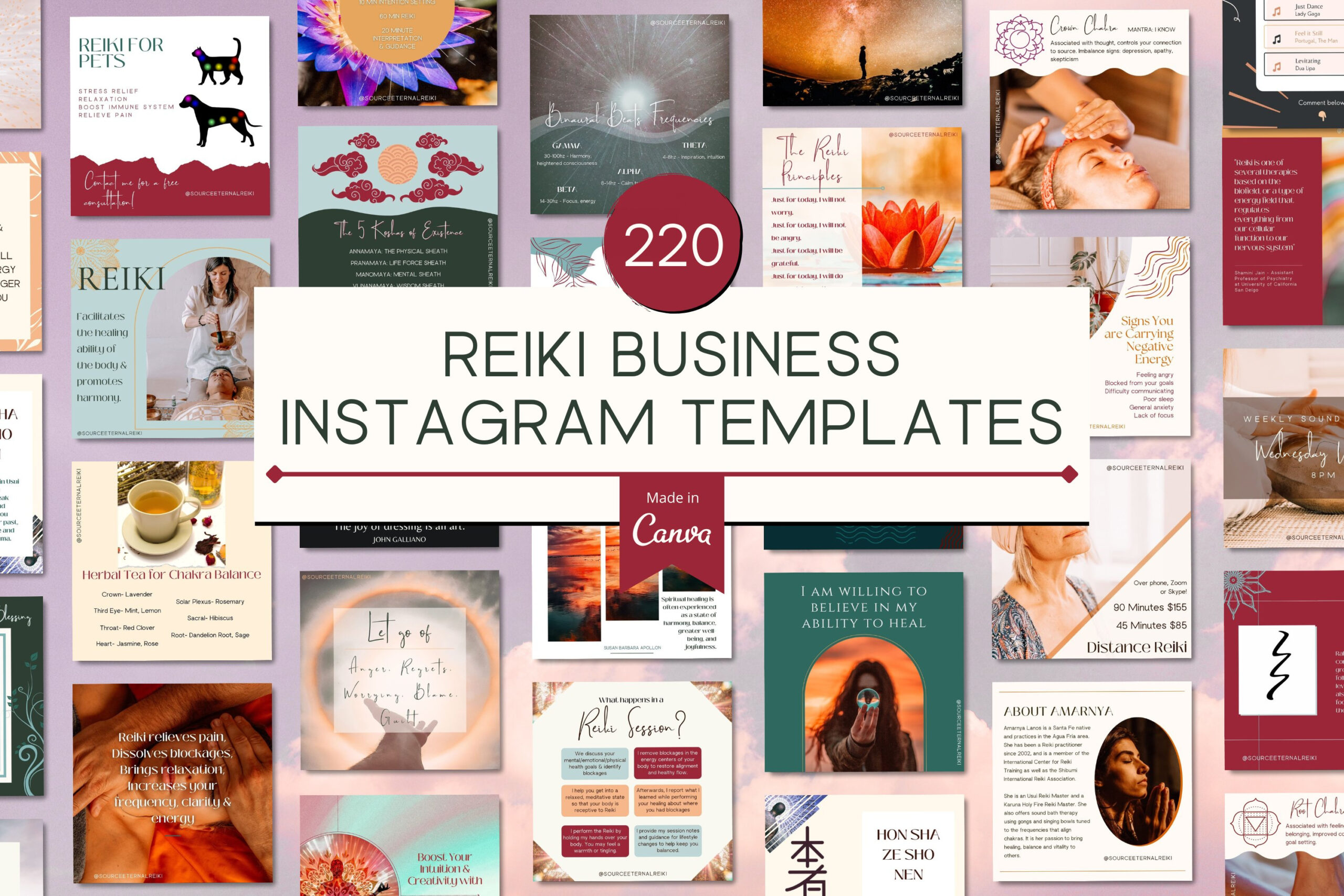 Reiki Instagram Canva Templates Post, Stories, Highlights throughout Free Reiki Templates