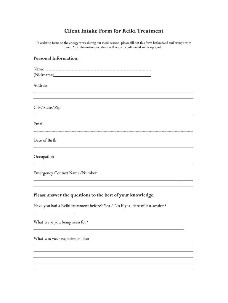 Reiki Intake Form Template - Fill Online, Printable, Fillable with Free Reiki Templates